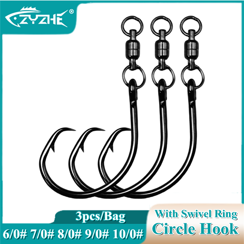 Fishing Hook Barbless - ZYZHE 3/6/9 Stück Kreishaken mit Wirbelring